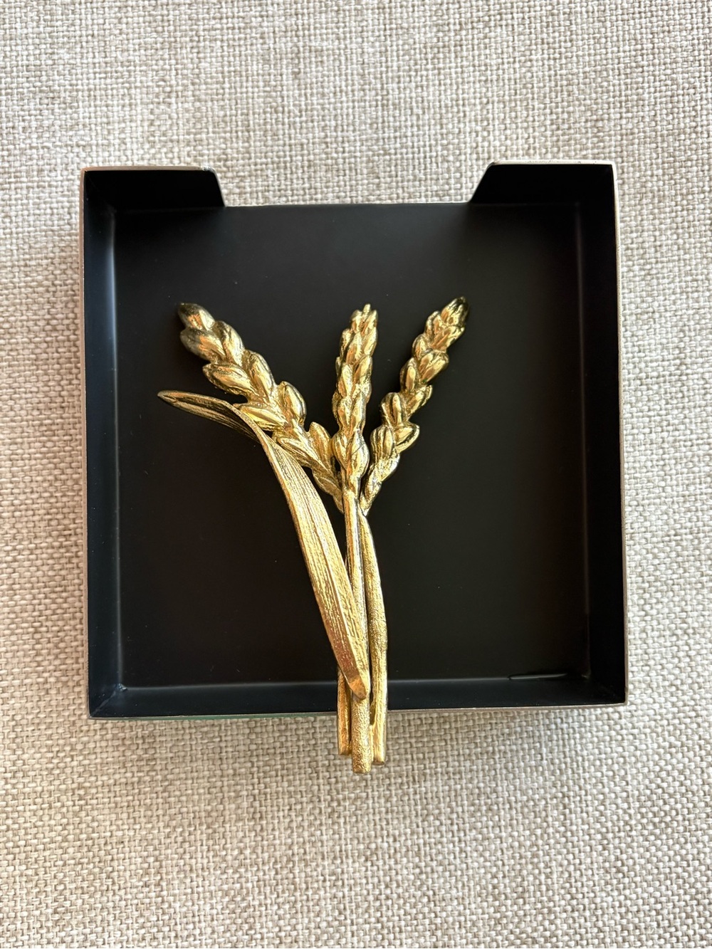 Michael Aram Wheat Cocktail Napkin Holder Black Gold Hinged 5x5